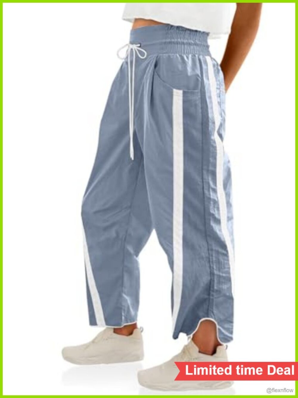 Wide Leg Track Pants Viscose Drawstring Ankle Wavy Hem Casual Workout